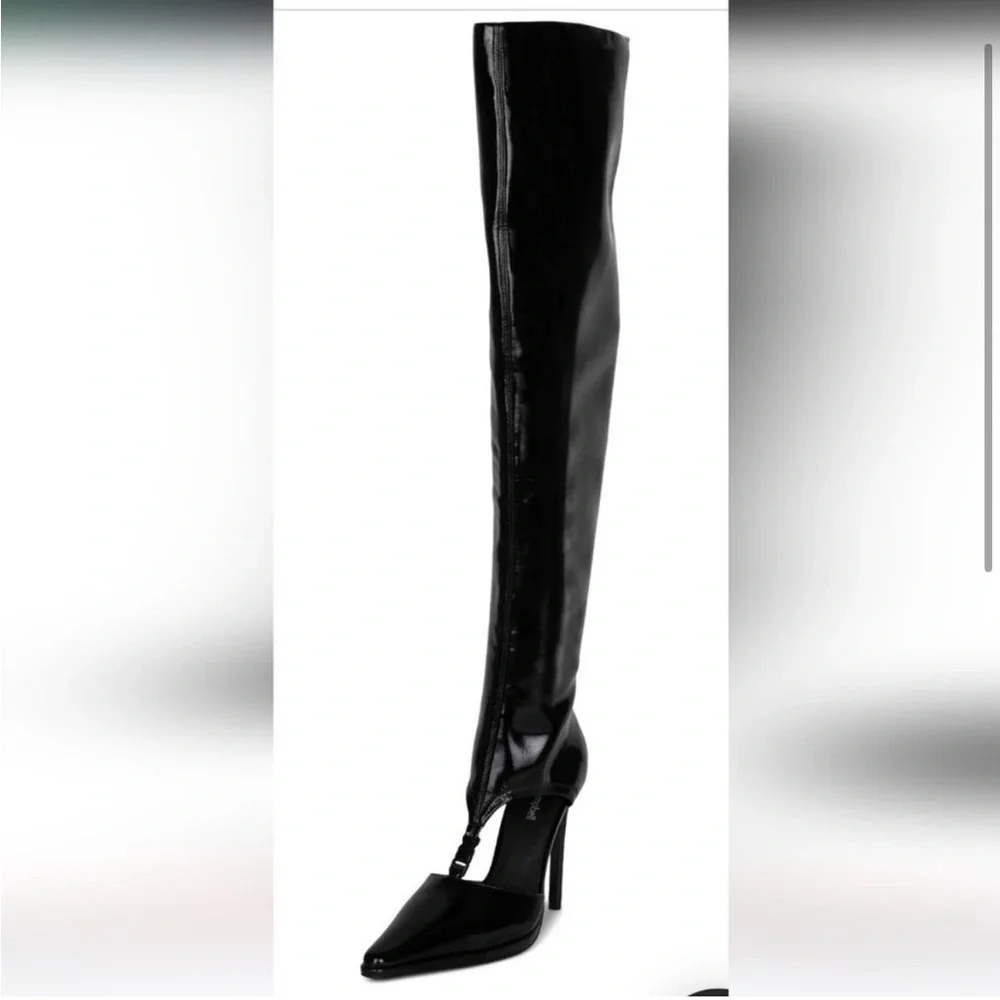 Jeffrey Campbell Vortexx Cut Out Over The Knee Boots Stiletto Pointed Toe Black